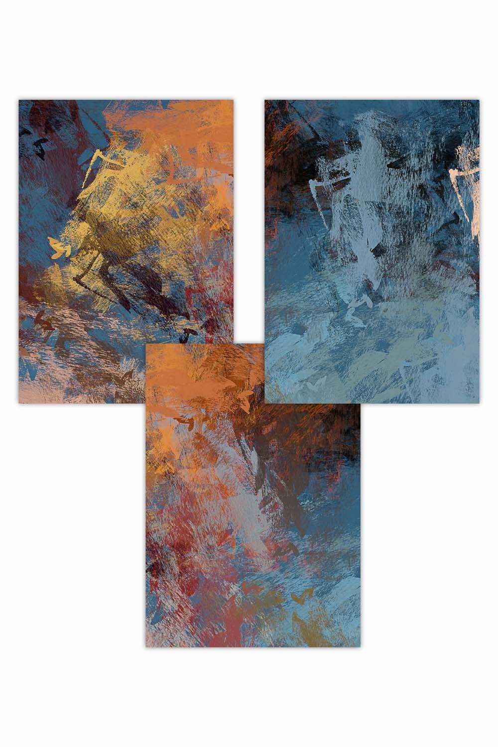 Set of 3 Abstract Orange Blue Cerulean Dream Art Posters